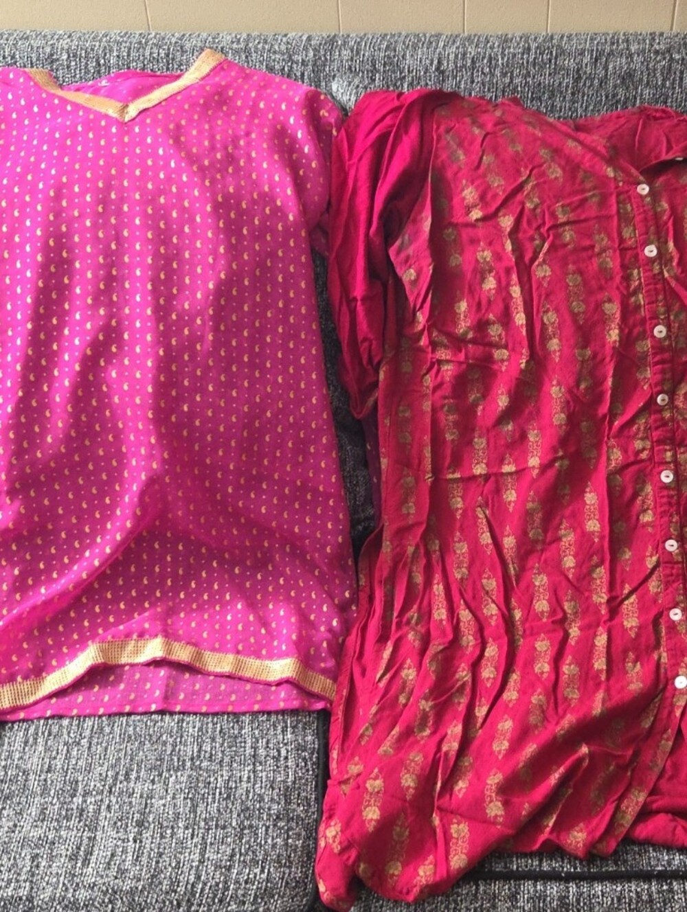 Alto Moda Women's Pink and Red Kurtas with Gold Accents